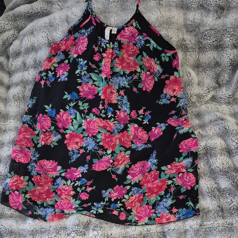 Robin-K 🖤 Floral Sleeveless Mini Dress- Pink and Blue on Black (#341)